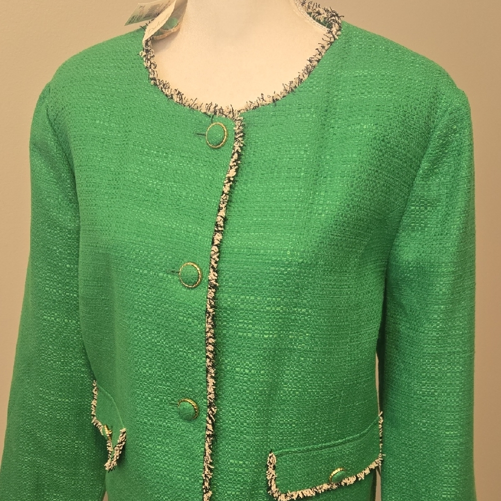 Cato Green Textured Blazer with Black Trim